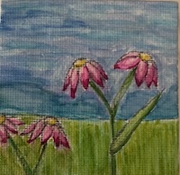 marker flowers drawn on canvas