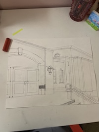 partially done drawing of the UIUC Ice Arena